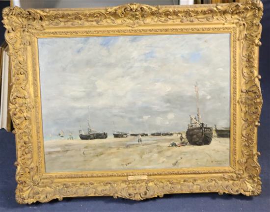 Eugène Boudin (French 1824-1898), oil on canvas, Berck -Bateaux Échoués